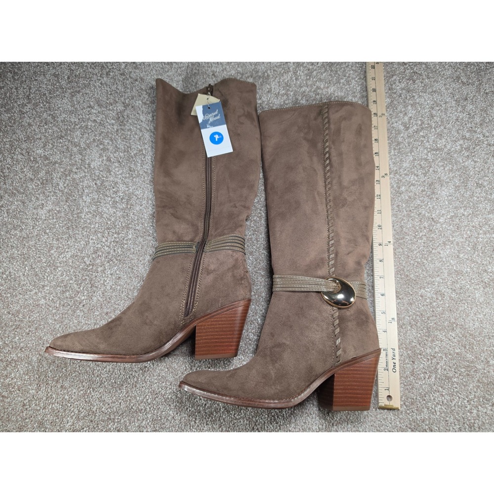 Universal Thread Rio Gray Taupe Faux Suede Tall Buckle Boots Womens 7 NEW